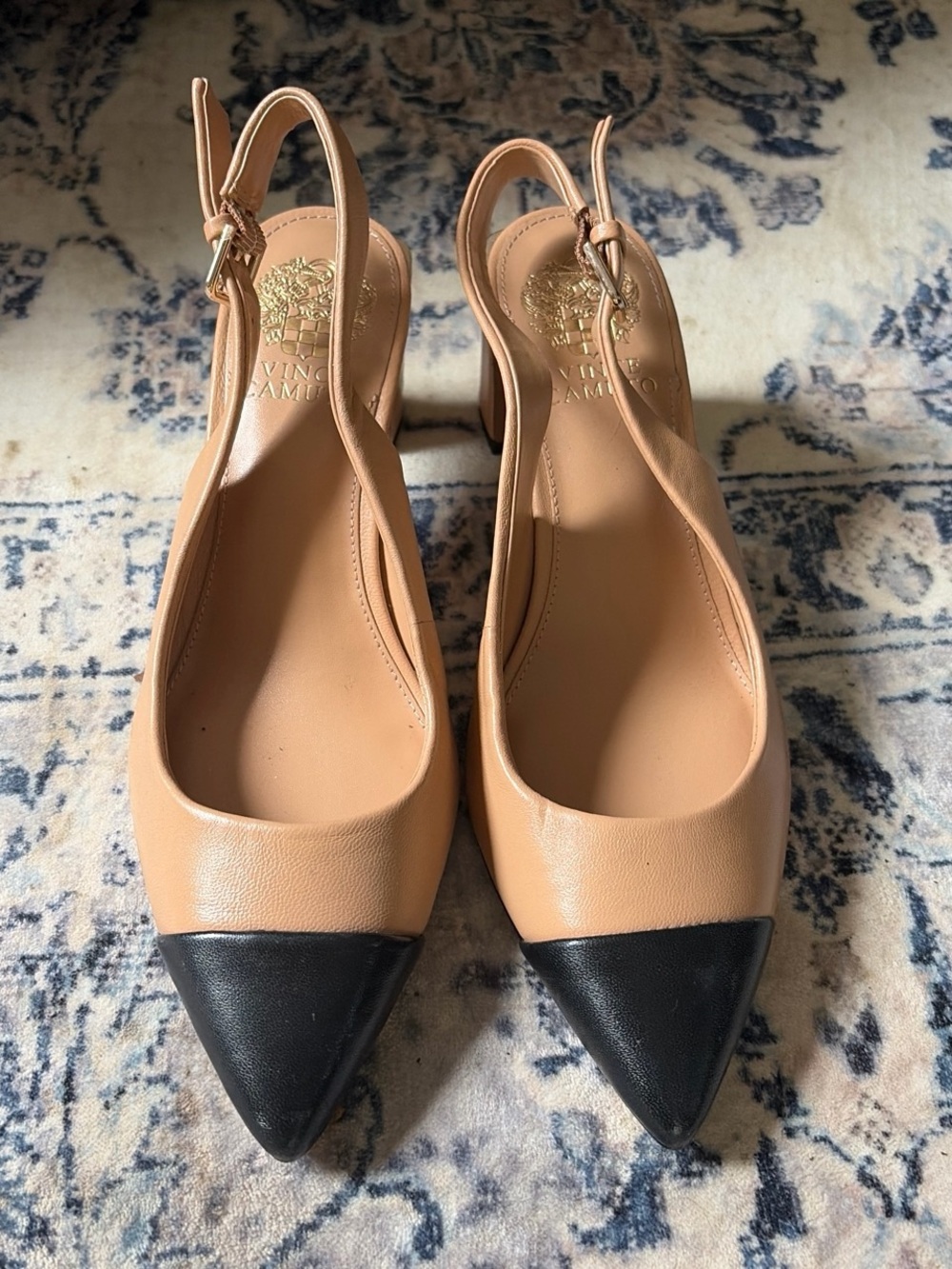 Vince Camuto Two-Tone Pointed Slingback in Beige and Black